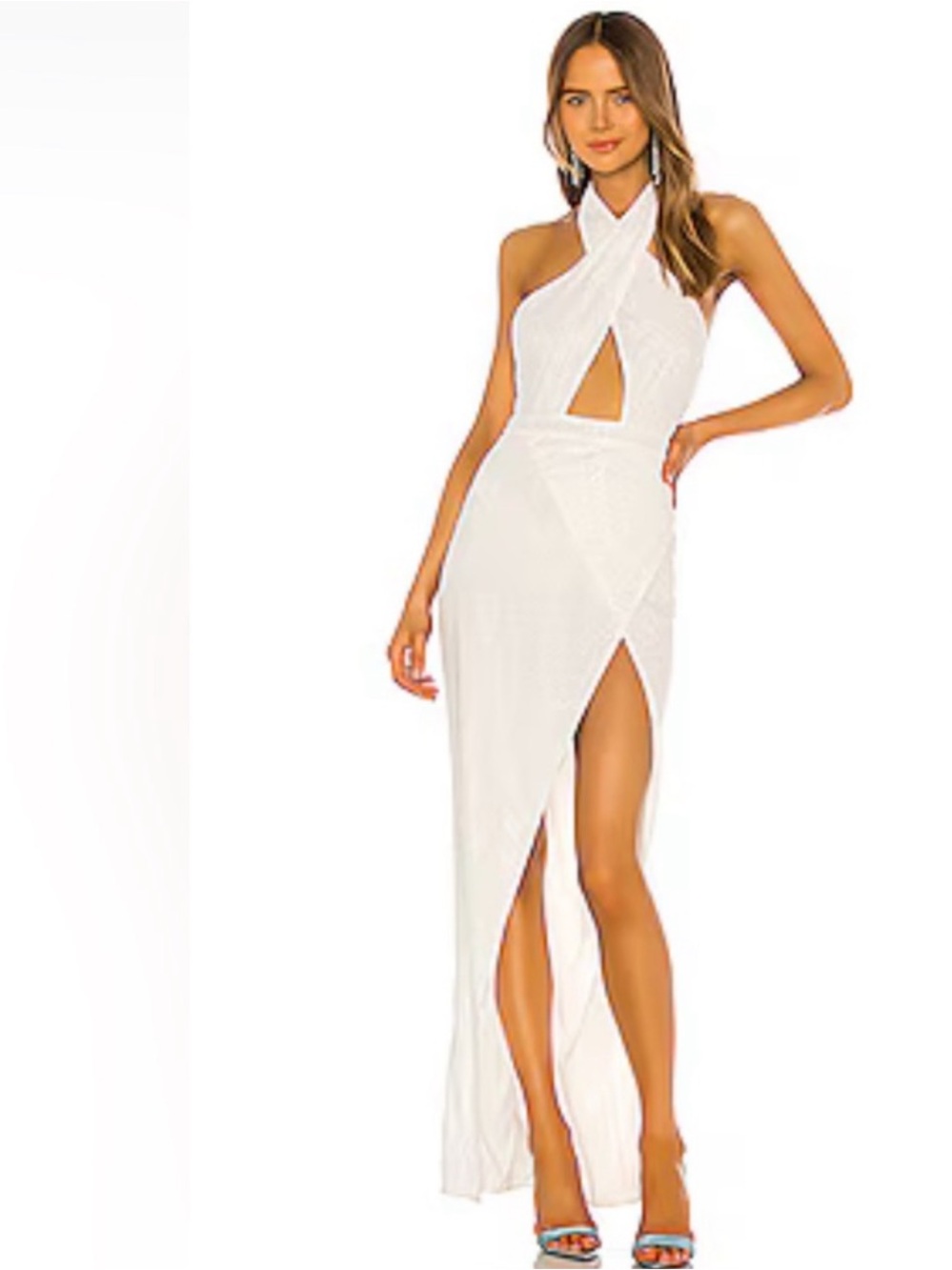 Michael Costello White Halter Maxi Dress with Front Cutout